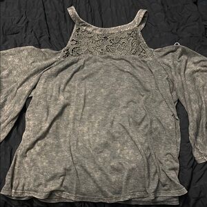 Green Lace Cold Shoulder Top